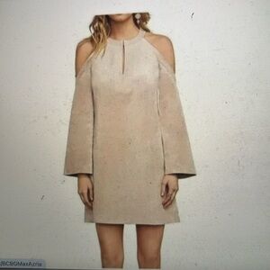 NWT BCBG Maxazria Laguna Faux Suede Cold Shoulder Bare Pink Dress, Size XXS
